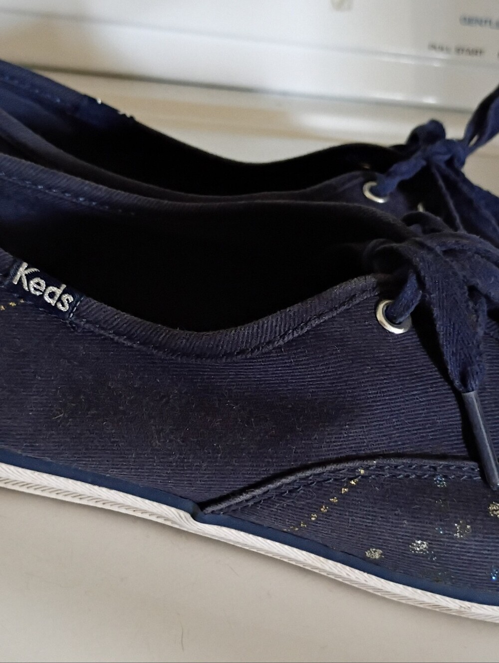 Keds Womens Navy Canvas Lace-Up Sneakers with Glitter Accents/ For Taylor Swift